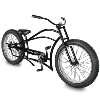 Tracer Siena Stretch Beach Cruiser Bike for Adults,Chopper Style with 1/3/7 Speed, Alloy Fat Rims and Fat Tires. (1 Speed Regular, Black)