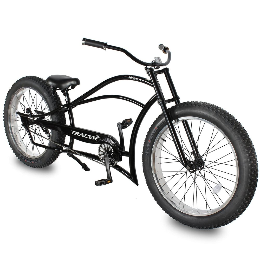 Tracer Siena Stretch Beach Cruiser Bike for Adults,Chopper Style with 1/3/7 Speed, Alloy Fat Rims and Fat Tires. (1 Speed Regular, Black)
