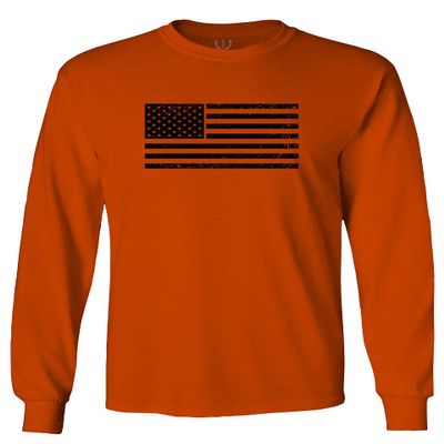 0023. United States of America Vintage American Flag USA us Military Patriotic Style Men's Long Sleeve t Shirt (Orange X-Large)