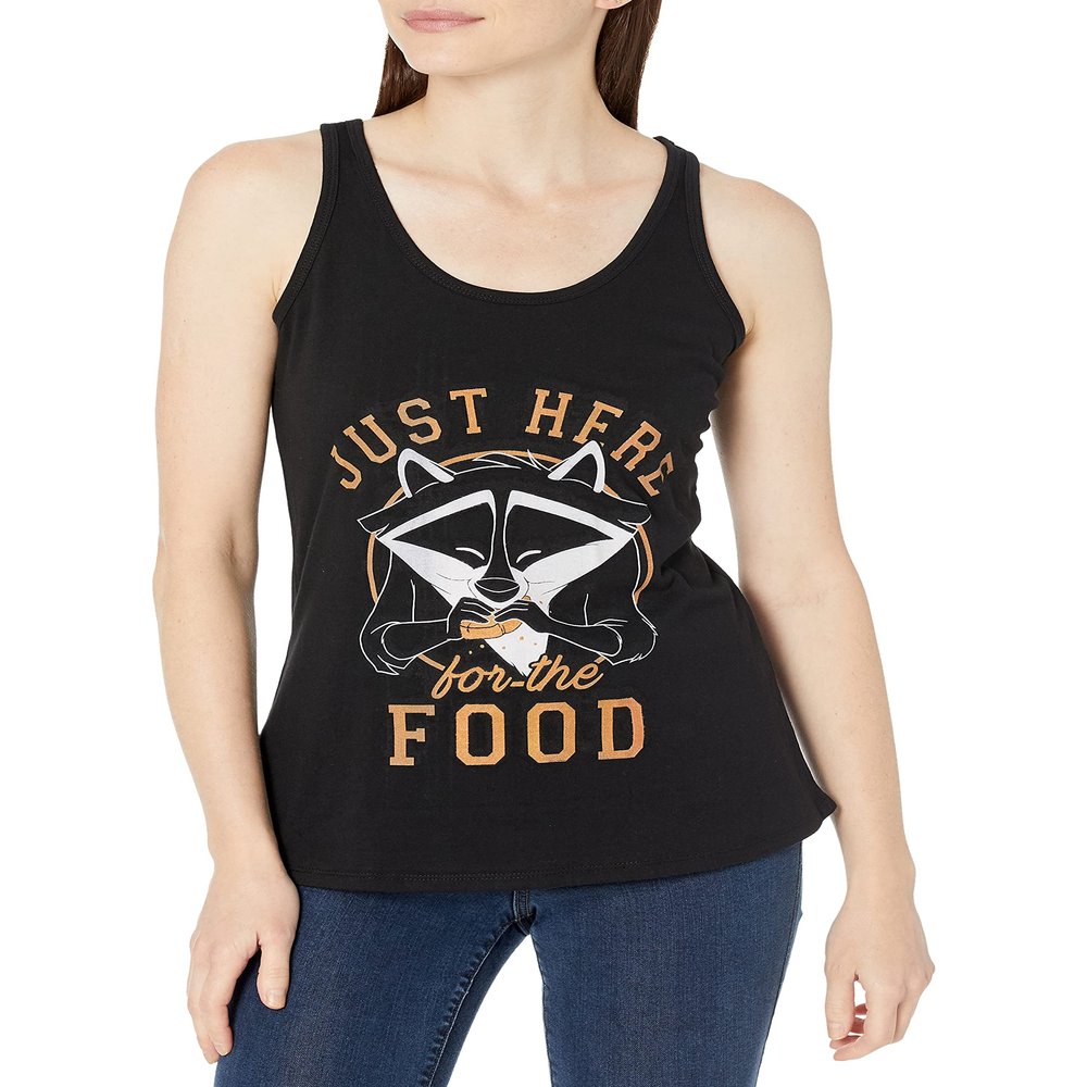 Disney Princess Meeko Here for Food Slim Fit, Scoop Hem Racerback Tank Black
