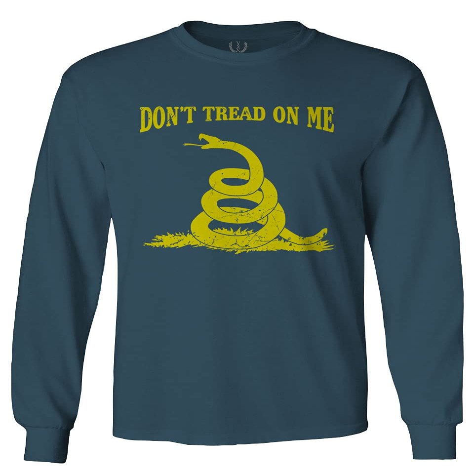0024. American Don't Tread ON ME Military Combat United State Patriotic Style Men's Long Sleeve t Shirt (Indigo Blue 2X Large)
