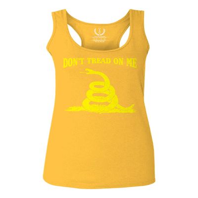 0024. American Don't Tread ON ME Military Combat United State Patriotic Style Women's Tank Top Racerback (Gold Medium)
