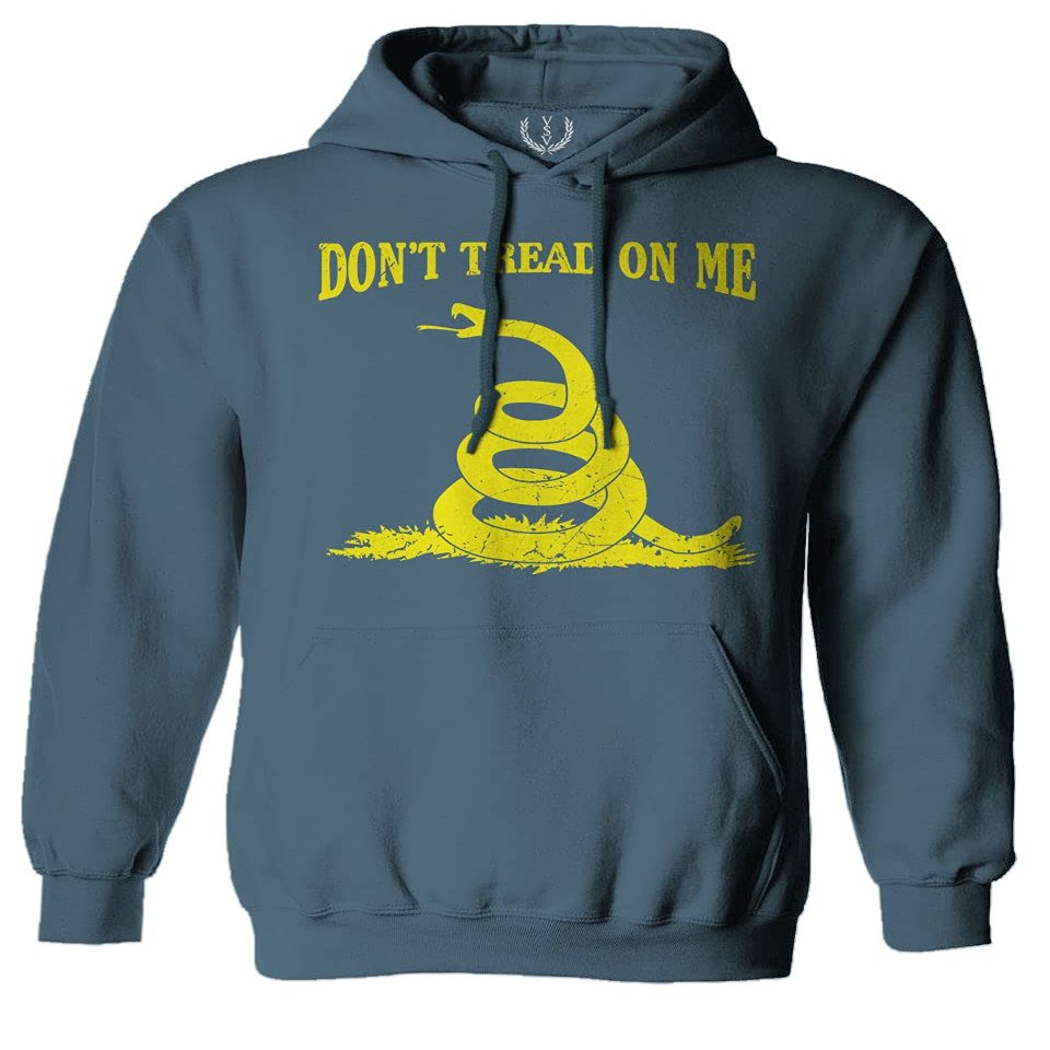 0024. American Don't Tread ON ME Military Combat United State Patriotic Style Sweatshirt Pullover Hoodie (Indigo Blue, Medium)