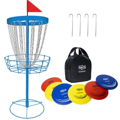 Disc Golf Basket with Discs | Portable Disc Golf Target with Heavy Duty 24-Chains Disc Golf Course Basket, Come with 6pcs Discs with Carry Bag - Multi Color Available.