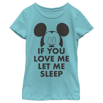 Disney Characters LET ME Sleep Girl's Solid Crew Tee Tahiti Blue