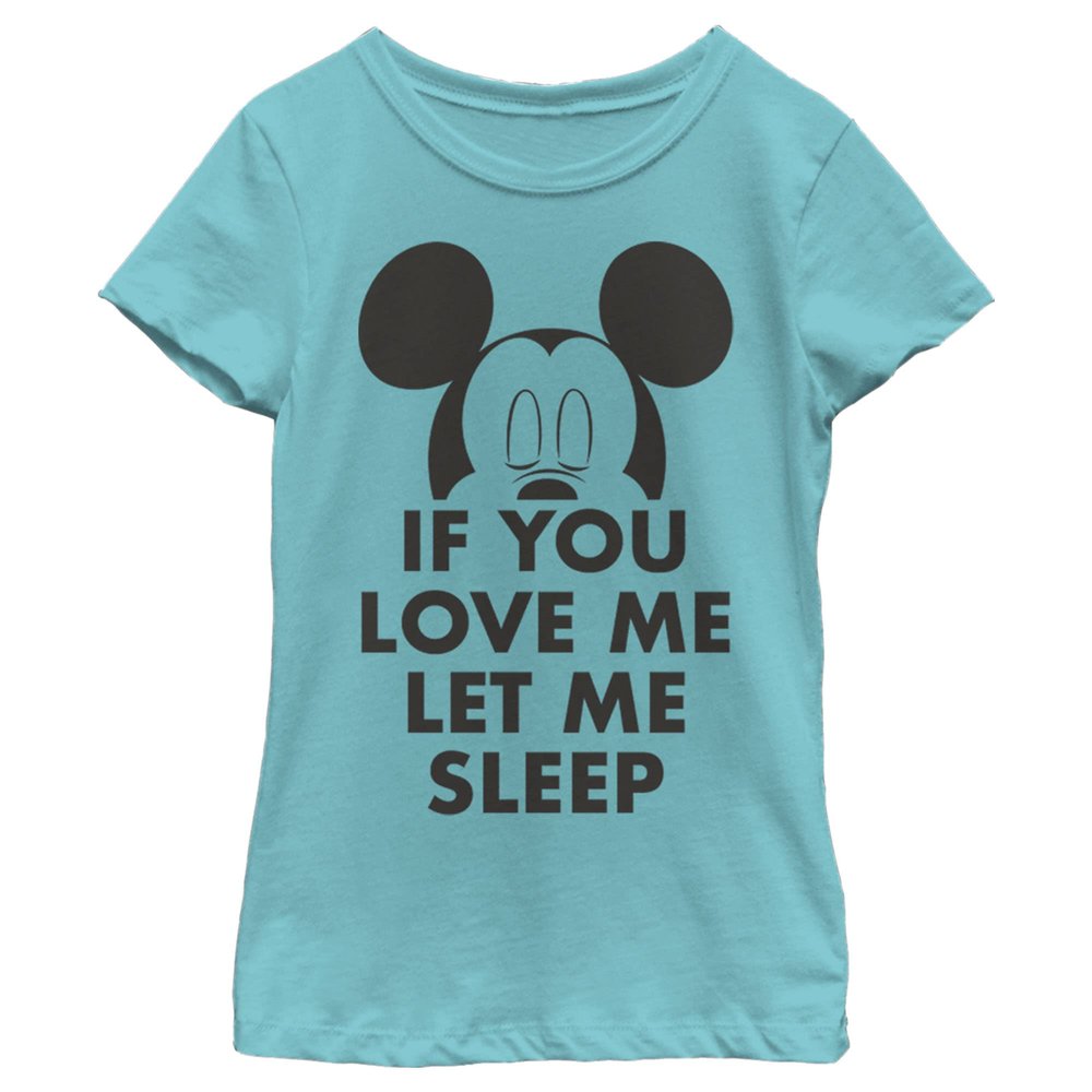 Disney Characters LET ME Sleep Girl's Solid Crew Tee Tahiti Blue