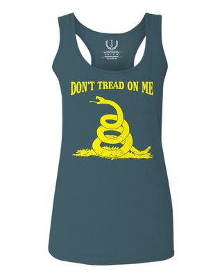 0024. American Don't Tread ON ME Military Combat United State Patriotic Style Women's Tank Top Racerback (Indigo Blue Medium)