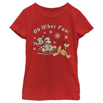 Disney Characters Sled Dog Group Girl's Solid Crew Tee Red