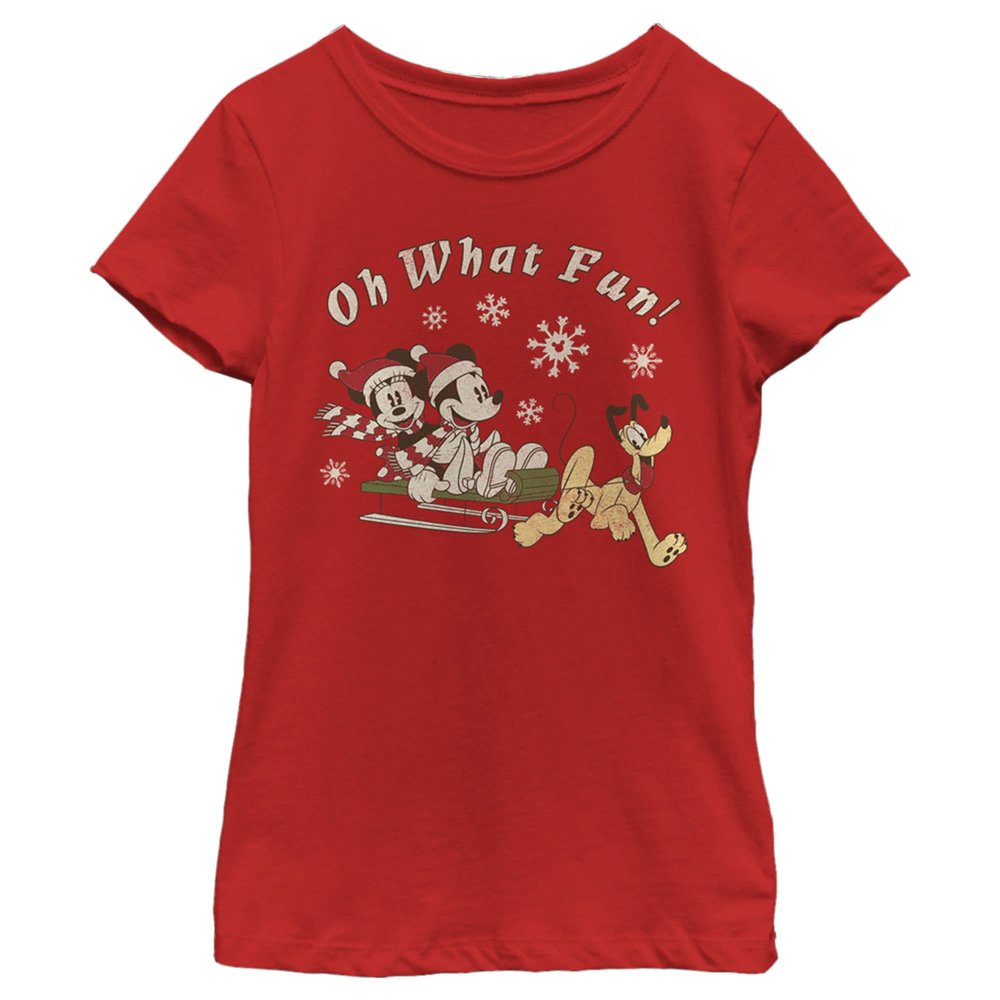 Disney Characters Sled Dog Group Girl's Solid Crew Tee Red