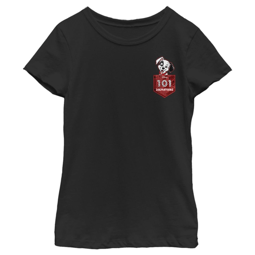 Girl's One Hundred and One Dalmatians Patch in the Pocket T-Shirt - Black - Medium