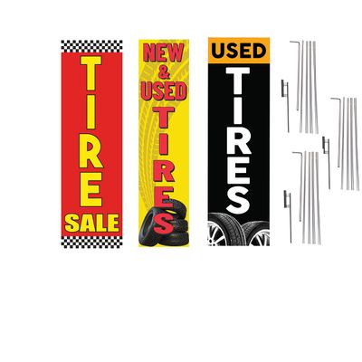 COBB PROMO Tire Sale New & Used Tires Advertising Rectangle Boomer Feather Flags Complete Kits with Three Flag Poles and Three Ground Spikes