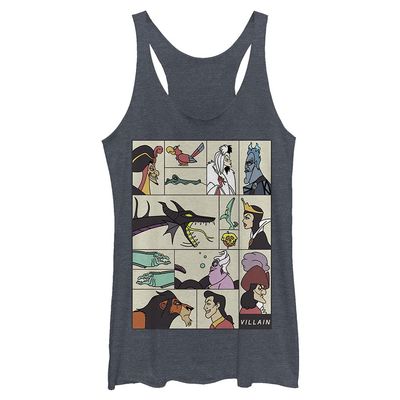 Disney Junior's Villains VILLIANOUS Tri-Blend Racerback Layering Tank, Navy Blue Heather, Small