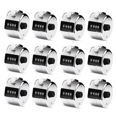 Eliamo 12 Pack Metal Hand Tally Counter 4-Digit Lap Counter Clicker, Manual Mechanical Handheld Pitch Click Counter with Finger Ring for School Golf & Knitting Row Croche, Silver