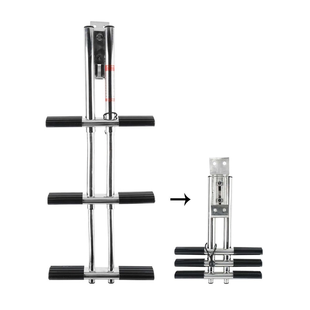 JLXJ Telescoping Boat Boarding Ladder, 3 Step Marine Boat Dive Ladder, Stable Swim Step Dual Vertical Telescopic Drop Ladder, Transom Mounting