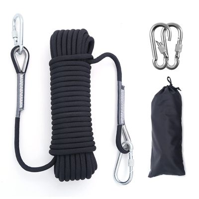 Climbing Rope 10MM Diameter 10M(32ft) 20M(64ft) Static Rock Climbing Rope,Tree Climbing Rappelling Rope,Escape Nylon Rope,Ice Climbing Equipment Outdoor Fire Rescue Parachute Rope with 2 Steel Hooks