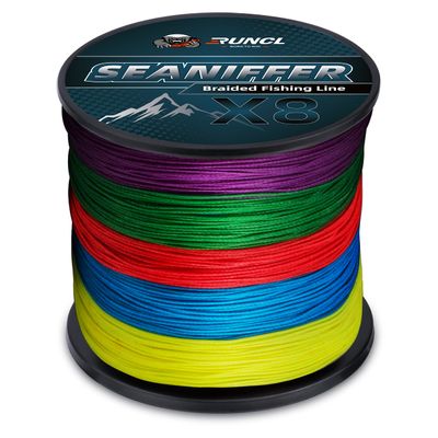 RUNCL Braided Fishing Line X8, Pro Grade Tournament PE Line for Fresh/Saltwater, Abrasion Resistant, No Stretch, Hi Vis Multi-Color Measure Line, 328/546/1093 Yards, 8-200 lb, Christmas Fishing Gifts
