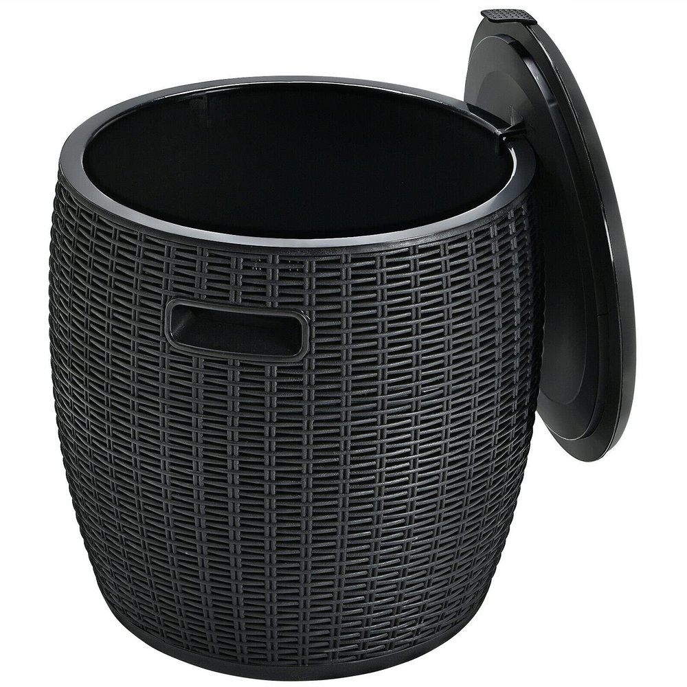 Black 4 in 1 Design 12 Gallon Ice Cooler Cocktail Side Table Storage Box Stool All-Weather Ice Bucket Drainage Hole with Plug Suitable for Poolside Party Barbecue Camping Hiking Family Gathering