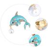 Happyyami Dolphin Brooch Men Women Pearl Breastpin Animal brooches pin Rhinestones Clothing Accessories Birthday Corsage Jewelry (Blue) view 4