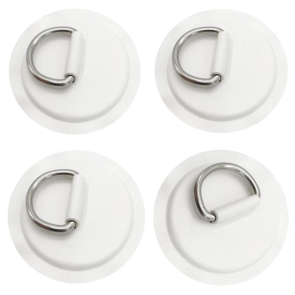 4 Pieces White Pad/Patch D Rings for PVC Inflatable Boat Canoe Raft Stainless Steel D-Ring Dinghy Kayak Surfboard Paddle Board