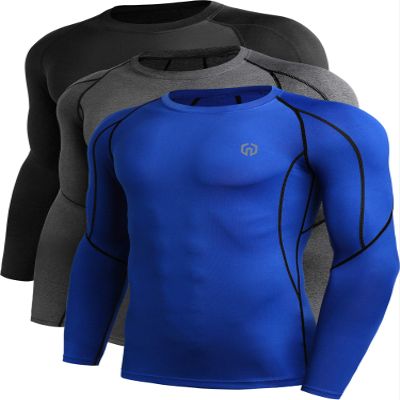 NELEUS Men's 3 Pack Workout Compression Shirts,5030,Black,Grey,Blue,3XL