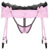Alvivi Mens Sissy Lingerie Crossdressing Skirted Panties Low Rise T-Back G-String Briefs with Garter Belt Pink One Size view 1
