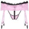 Alvivi Mens Sissy Lingerie Crossdressing Skirted Panties Low Rise T-Back G-String Briefs with Garter Belt Pink One Size view 2