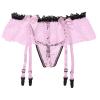 Alvivi Mens Sissy Lingerie Crossdressing Skirted Panties Low Rise T-Back G-String Briefs with Garter Belt Pink One Size view 3