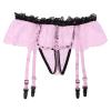 Alvivi Mens Sissy Lingerie Crossdressing Skirted Panties Low Rise T-Back G-String Briefs with Garter Belt Pink One Size view 4