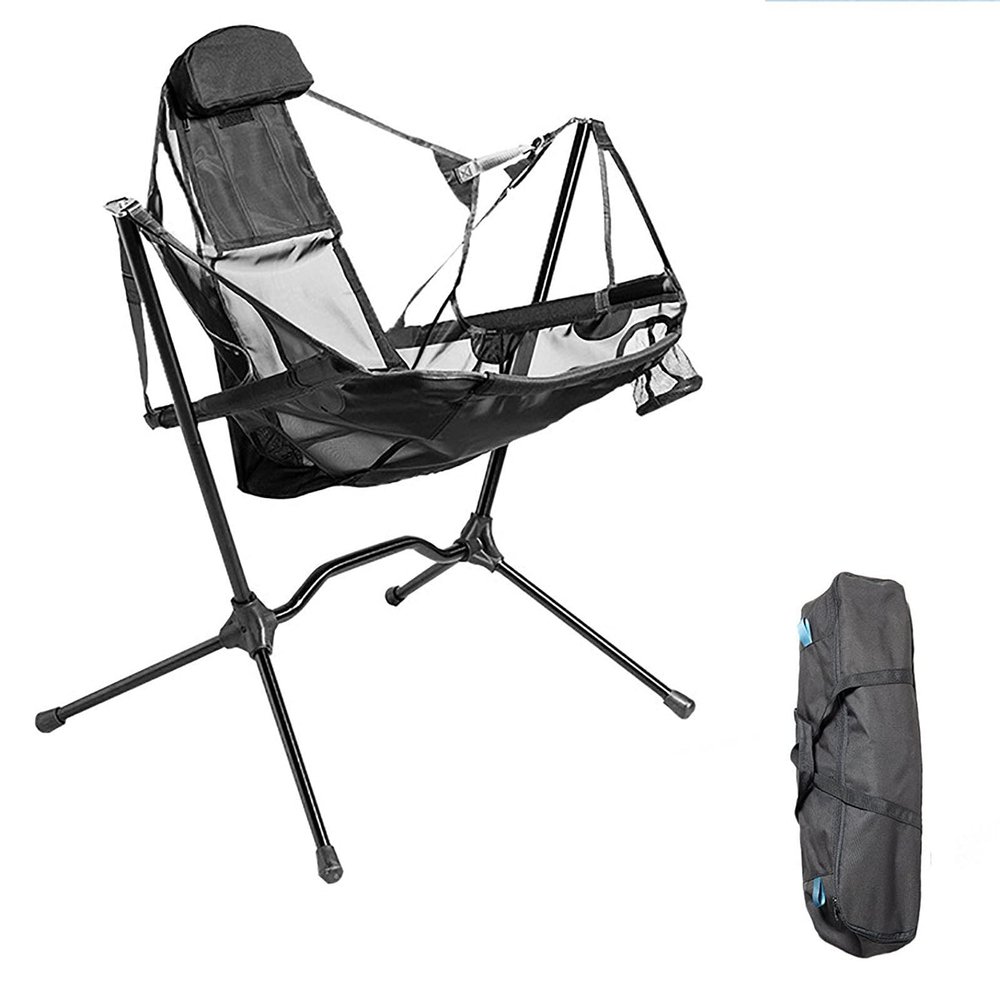BaiTTang Folding Swing Chair - Free Rocking, Support up to 330lbs, Outdoor Camping Recliner Low Chair with Pillow with Carry Bag, for Fishing,Travel, Beach, Picnic (Color : Gray)