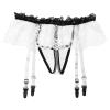 Alvivi Mens Sissy Lingerie Crossdressing Skirted Panties Low Rise T-Back G-String Briefs with Garter Belt White One Size view 4