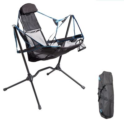 BaiTTang Folding Swing Chair - Free Rocking, Support up to 330lbs, Outdoor Camping Recliner Low Chair with Pillow with Carry Bag, for Fishing,Travel, Beach, Picnic (Color : Blue)