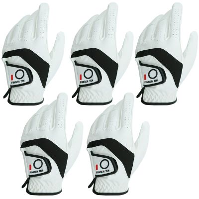 FINGER TEN Golf Gloves Men Value 5 Pack for Left Right Hand, Comfortable Soft & All Weather Grip Mens Golf Glove, Sizes S M ML L XL XXL 3XL (White(Men Gloves), Medium/Large(Worn On Left Hand))