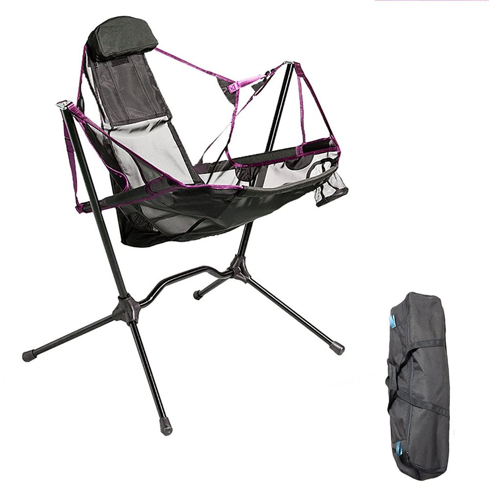 BaiTTang Folding Swing Chair - Free Rocking, Support up to 330lbs, Outdoor Camping Recliner Low Chair with Pillow with Carry Bag, for Fishing,Travel, Beach, Picnic (Color : Pink)