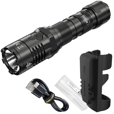 Nitecore P20i UV 1800 Lumen USB-C Rechargeable Tactical Flashlight with UV Ultraviolet Black Light and LumenTac Organizer