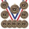 10 Pack of Physical Education Gold Medals Trophy Award with Neck Ribbons MA view 1