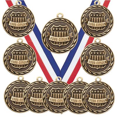 10 Pack of Good Citizen Gold Medals Trophy Award with Neck Ribbons MA