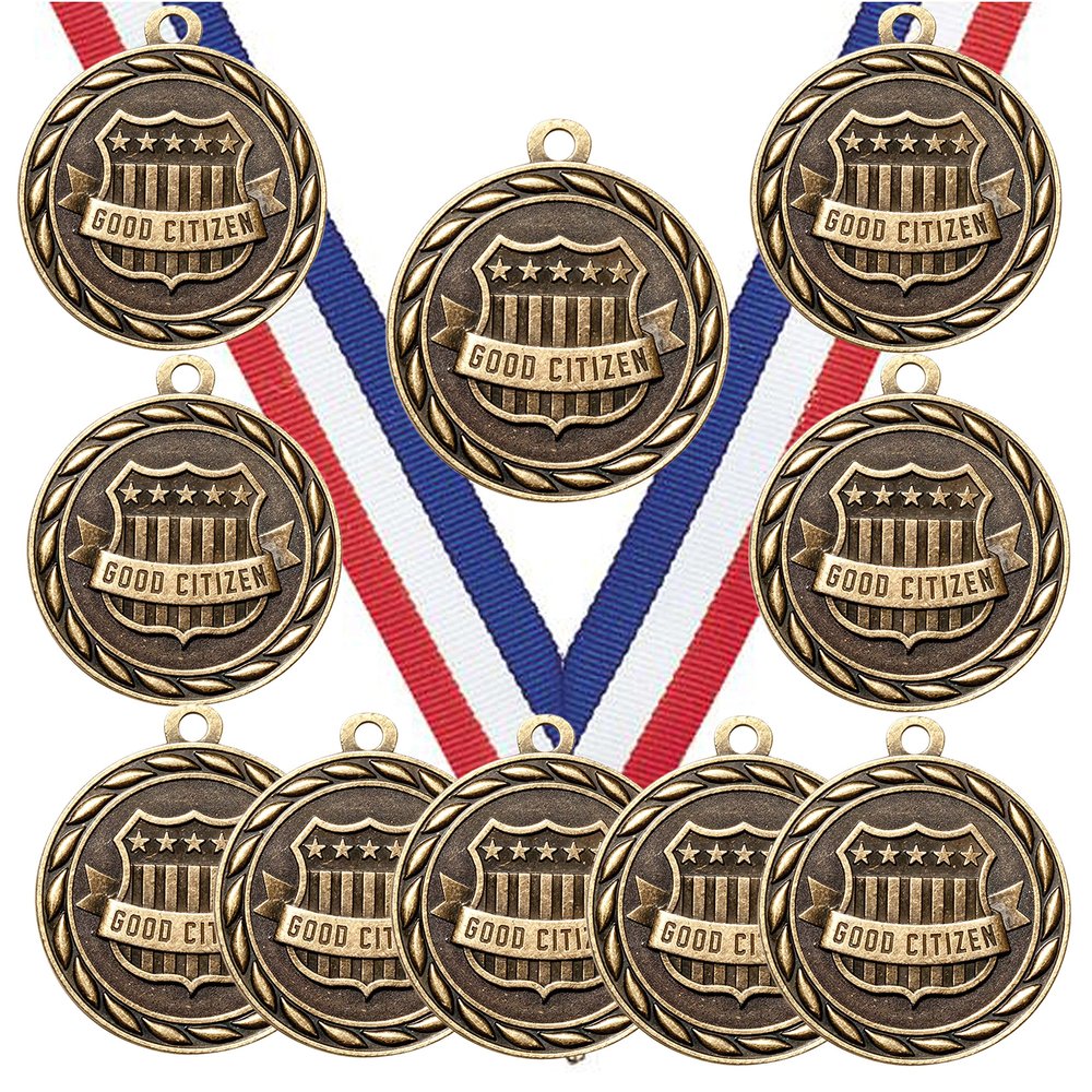 10 Pack of Good Citizen Gold Medals Trophy Award with Neck Ribbons MA