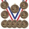 10 Pack of Perfect Attendance Gold Medals Trophy Award with Neck Ribbons MA view 1