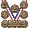 10 Pack of Attendance Gold Medals Trophy Award with Neck Ribbons MA view 1