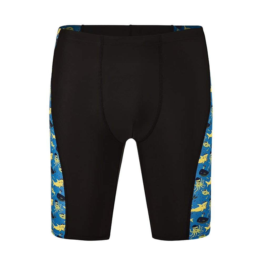 DEVOROPA Boys' Splice Swim Jammers Youth Competitive Swim Team Suit Quick Dry Athletic Swimming Shorts UPF 50+ Black-Ocean M