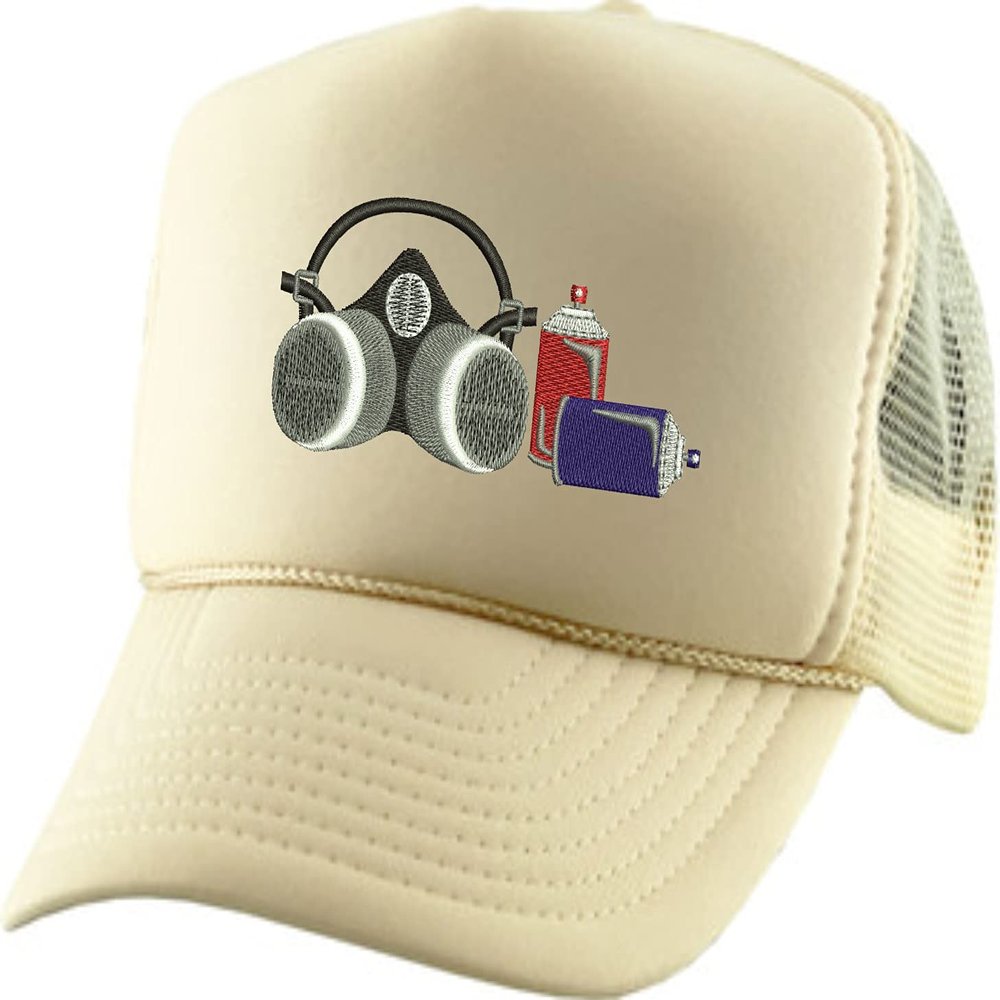 ALLNTRENDS Adult Trucker Hat Spray Paint Embroidered Baseball Cap Adjustable Snapback Cool Graphic Hats (Ivory)