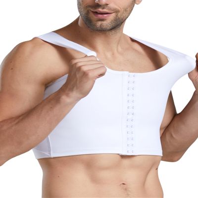 Fhspw Mens Compression Corset Vest Workout Fajas para Hombres Back Support Gynecomastia Shapewear, White