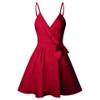 CASURESS Women Dress Summer V Neck Mini Floral Print Swing Dress Sleeveless Spaghetti Strap Skater Dresses with Belt (Small, Red, s) view 4