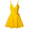 CASURESS Women Dress Summer V Neck Mini Floral Print Swing Dress Sleeveless Spaghetti Strap Skater Dresses with Belt (X-Large, Yellow, x_l) view 4
