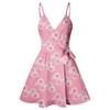CASURESS Women Dress Summer V Neck Mini Floral Print Swing Dress Sleeveless Spaghetti Strap Skater Dresses with Belt (X-Large, Type 16, x_l) view 4