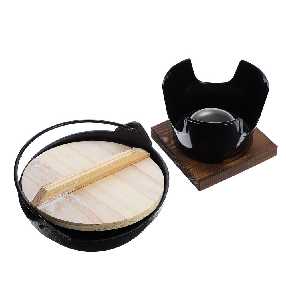 1set Camping Cookware Japanese Cast Sukiyaki Pot Stove Base for Outdoor Cooking Lightweight Non- to Clean for Hiking and Picnics