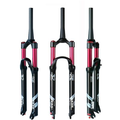 Jejy Travel 140mm MTB Front Forks 26/27.5/29 Inch, QR 9mm Straight/Tapered Tube 1 1/8" Mountain Bicycle Shock Absorber Suspension Fork (Color : Tapered, Size : 26)