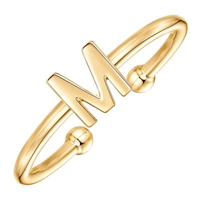 PAVOI 14K Yellow Gold Plated Adjustable Initial Ring for Women - M