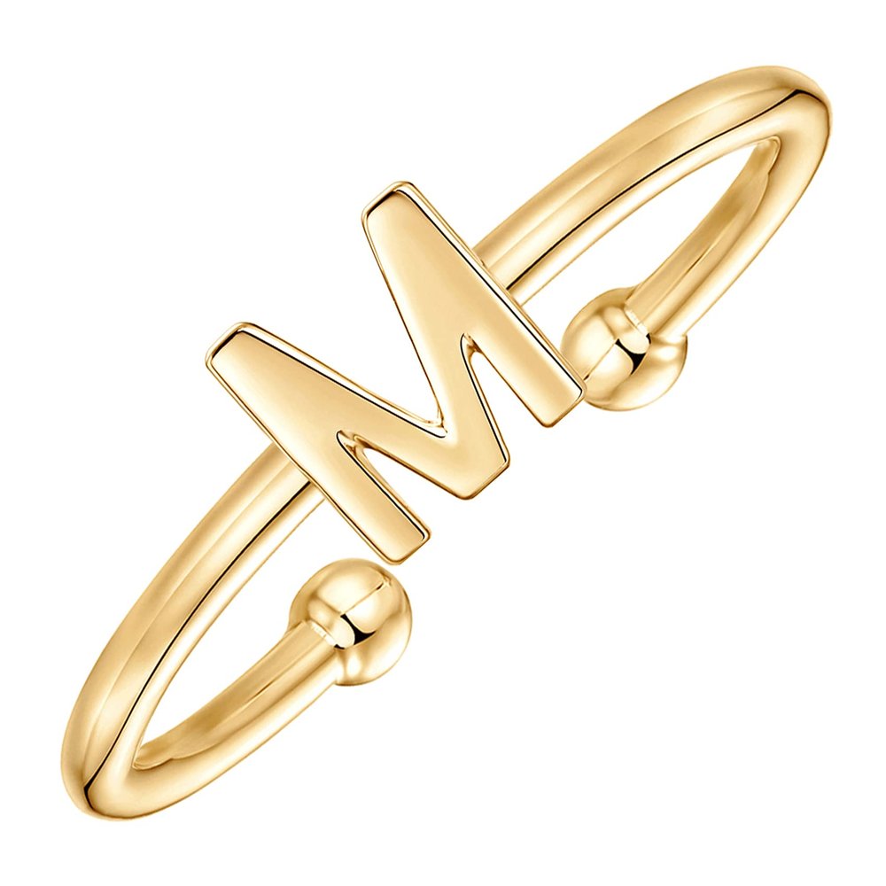 PAVOI 14K Yellow Gold Plated Adjustable Initial Ring for Women - M