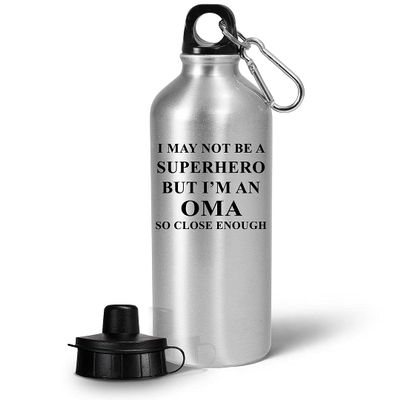 Art by Chelsydale Gifts for Oma Water Bottle Tumbler - 20oz Reusable Drinkware - Oh-ma Funny Cute Gag Idea To My Grandparents Day Appreciation Family Reunion Birthday - May Not Be a Superhero